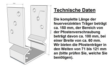 Pfostenträger zum Aufschrauben mit Wulst/Sicke  Gabelweite 71 mm